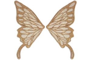 ZHIHENG 5pairs Fairy Wings Sew on Patches Butterfly Lace Appliques Tulle Organza Fabric Wings Embroidery Collar Neckline Trims Embellishments DIY Garment Dress Supplies (Gold)