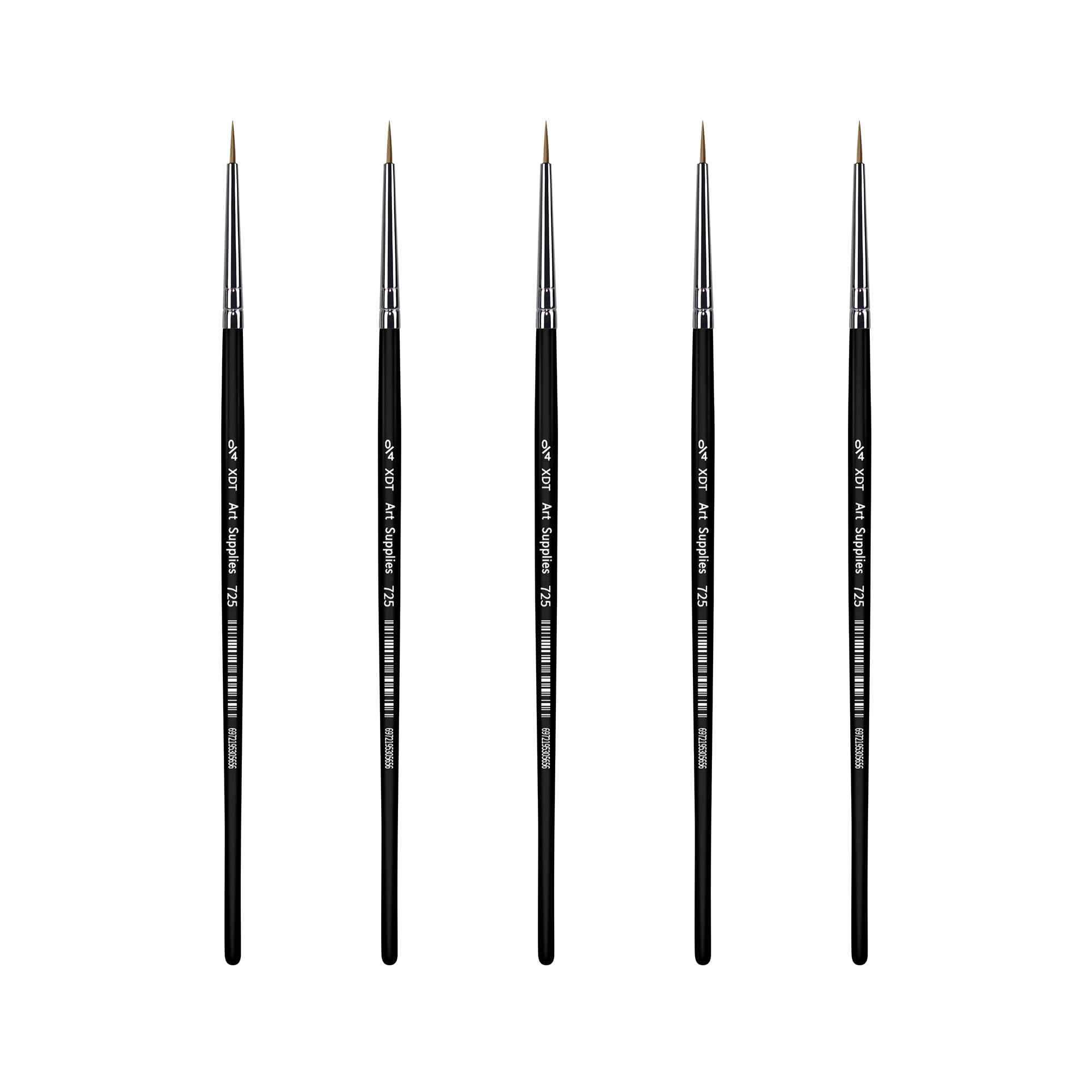 XDT#725 Micro Detail Artist Pin Point Painting Brush Set of 5 Piece #0000 Brushes Set, Acrylic Watercolor Oil, Fine Detailing Painting, Art, Scale Models, Easy Grip Handles