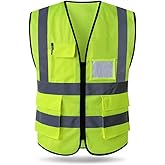 HYCOPROT High Visibility Mesh Safety Reflective Vest with Pockets and Zipper, Meets ANSI/ISEA Standards