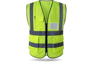 HYCOPROT High Visibility Mesh Safety Reflective Vest with Pockets and Zipper, Meets ANSI/ISEA Standards
