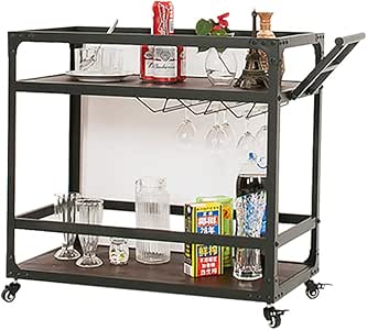 Carro De Cocina con Ruedas De Madera Industrial Vintage De 2 Niveles