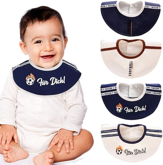 Amazon Co Jp Juyee スタイ よだれかけ 男の子 女の子 4枚セット ベビー 赤ちゃん 360度食事用スタイ 離乳食 6重ガーゼ ビブ 防水 出産祝い お食事エプロン 保育園 入学準備 綿100 フットボール 服 ファッション小物