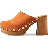 Agodor Women's Platform Clogs Round Toe Studded High-Heeled Sandals Slip On Chunky Platform Mules Fashion Comfy Slides