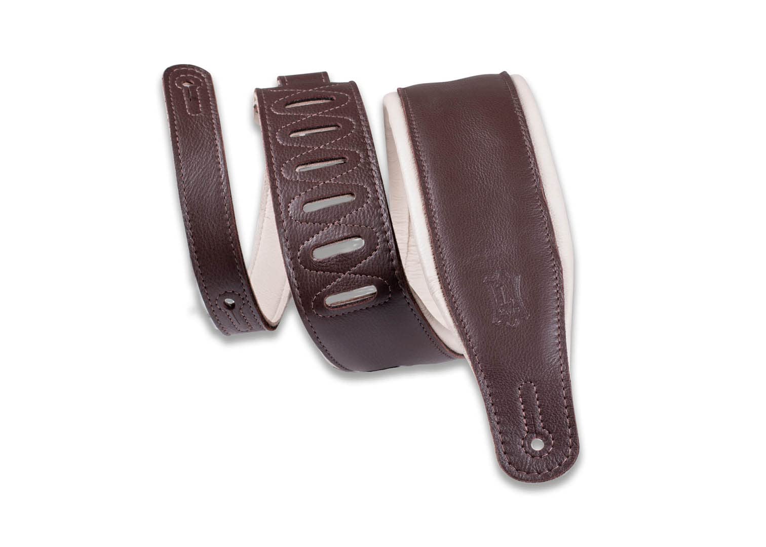 Levy's Leathers M26GP-DBR-CRM Unisex-Adult Leather Guitar Strap, 3.3" Wide, Dark Brown with Cream Back, One Size