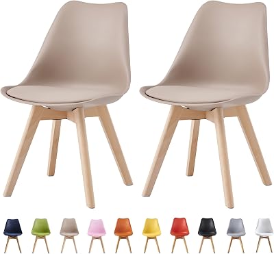mcc direct Set of 2 Retro Dining Chairs with Wooden Legs & Soft Cushion