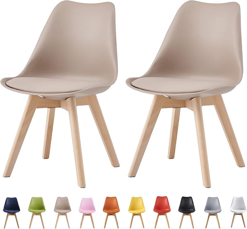 mcc direct Set of 2 Retro Dining Chairs with Wooden Legs & Soft Cushion