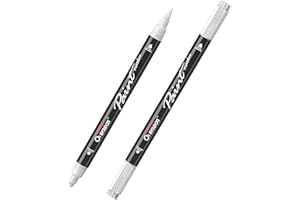 Overseas White Acrylic Paint Markers, 2 Pack Dual Tip Paint Pens Acrylic Markers with Dot and Brush Tip, Coloring Marker for Wood, Rock, Canvas, Glass, Metal, Ceramic, Plastic, Fabric, School Supplies