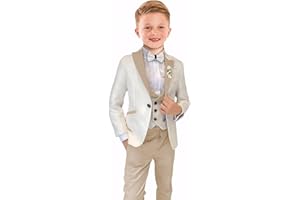 SZZMMER Boys Suit Floral Jacquard Suits for Boys Formal Outfit 5 Pcs Wedding Kids Suit Blazer Vest Pants Tie Shirt Set