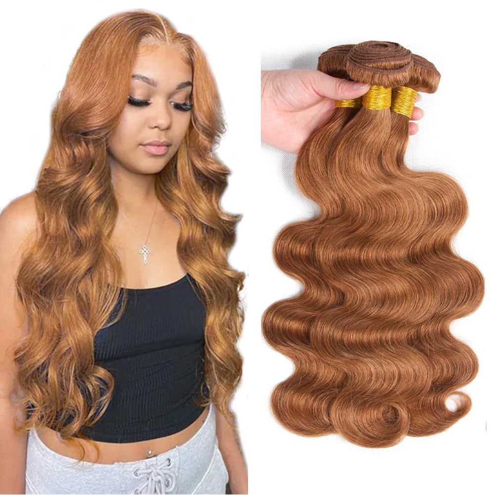 Photo 1 of #30 Brown Bundles Human Hair Body Wave Bundles 26 28 30 Inch 3 Bundle Unprocessed Brazilian Virgin Hair Light Brown Body Wave Human Hair Extensions 50 Gram Per Bundle