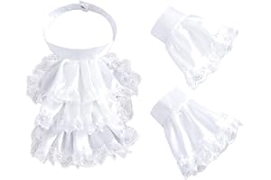 NICENEEDED Unisex Colonial Unisex Lace Jabot Collar and Cuffs Set, Victorian Detachable Ruff Collar, Party Costume Accessory