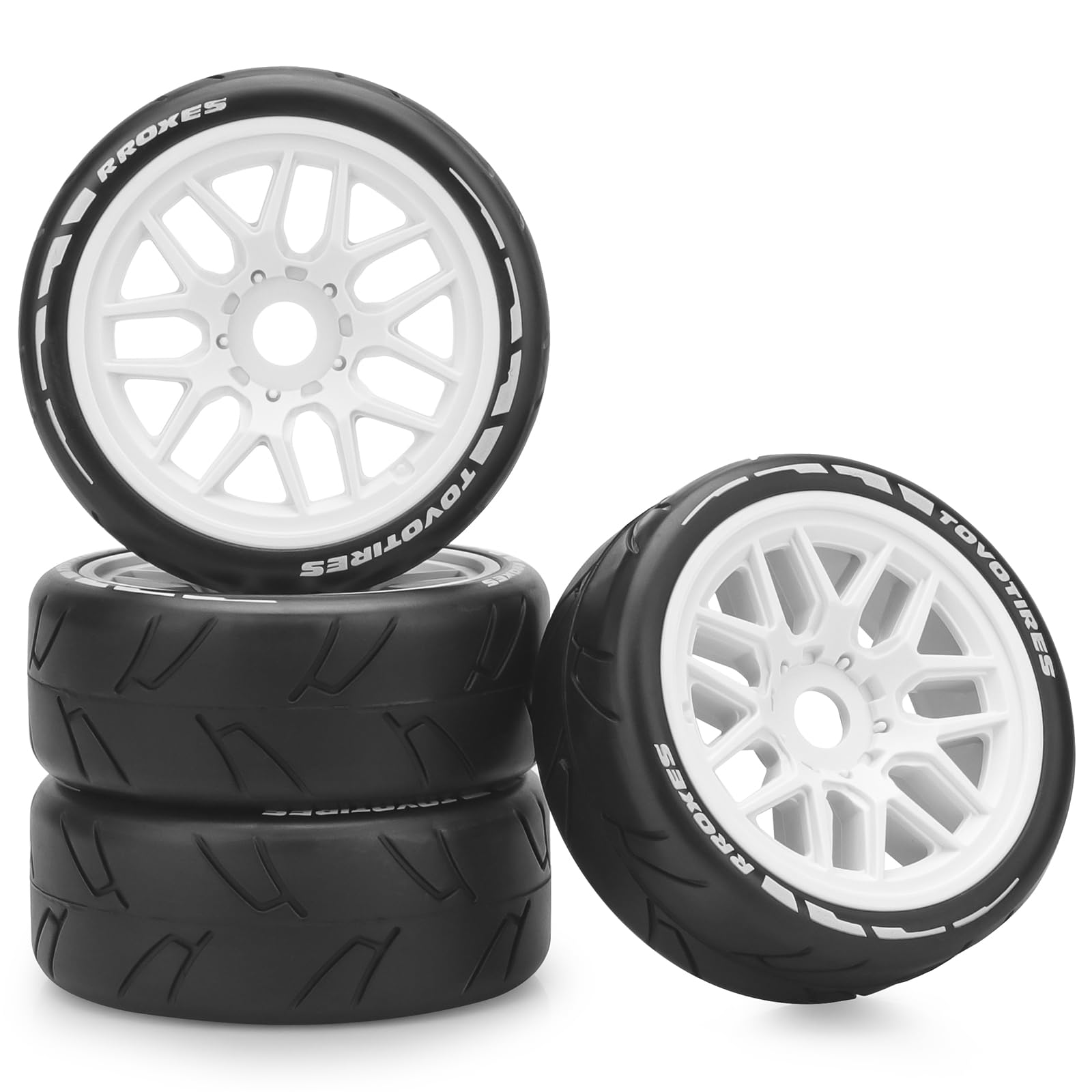 Photo 1 of 1/8 RC On Road Car Tires and Wheels, daitoku 17mm Hex RC Rally Racing Tires for HPI WR8 HSP Hobao ARRMA Redcat Losi Kyosho VRX (White)