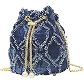 Waaqkid Jean Purses for Women, Denim Quilted Drawstring Crossbody Bags Bucket