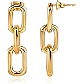 Barzel 18K Gold Plated Symmetrical Drop Chain Earrings for Women - Made in Brazil