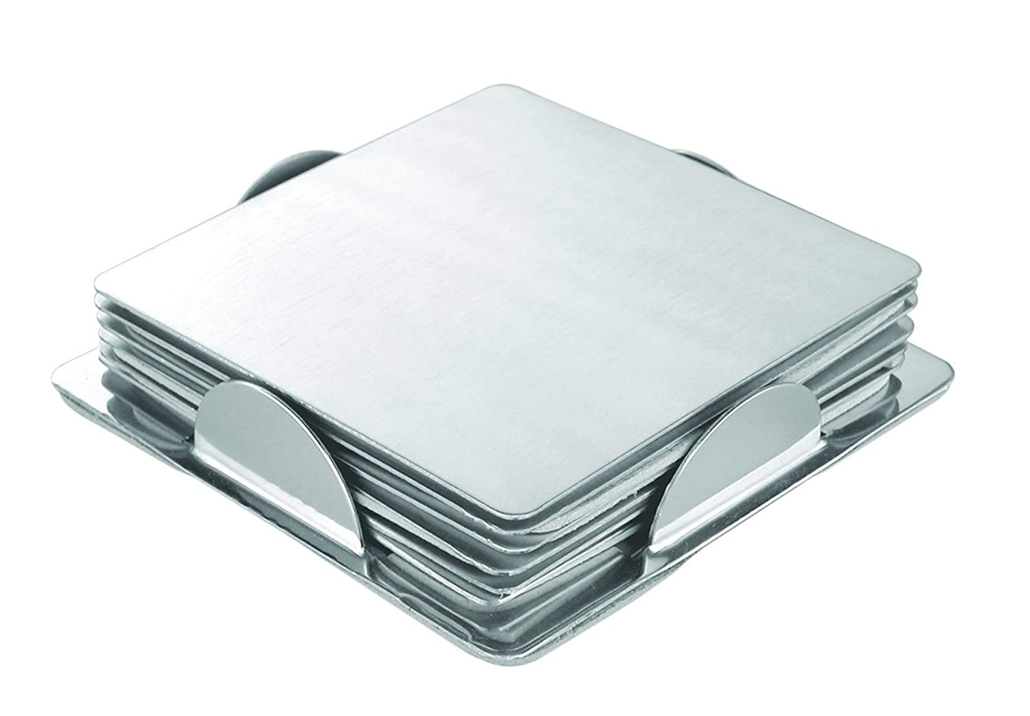 LEVOLT Stainless Steel Square Coaster, 6 Piece, Silver Amazon.in
