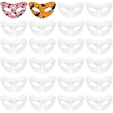 Framendino, 24 Pack White Paper Mache Art Masks Half Face Masquerade DIY Blank Hand Painted for Halloween Cosplay Party