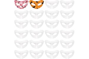 Framendino, 24 Pack White Paper Mache Art Masks Half Face Masquerade DIY Blank Hand Painted for Halloween Cosplay Party