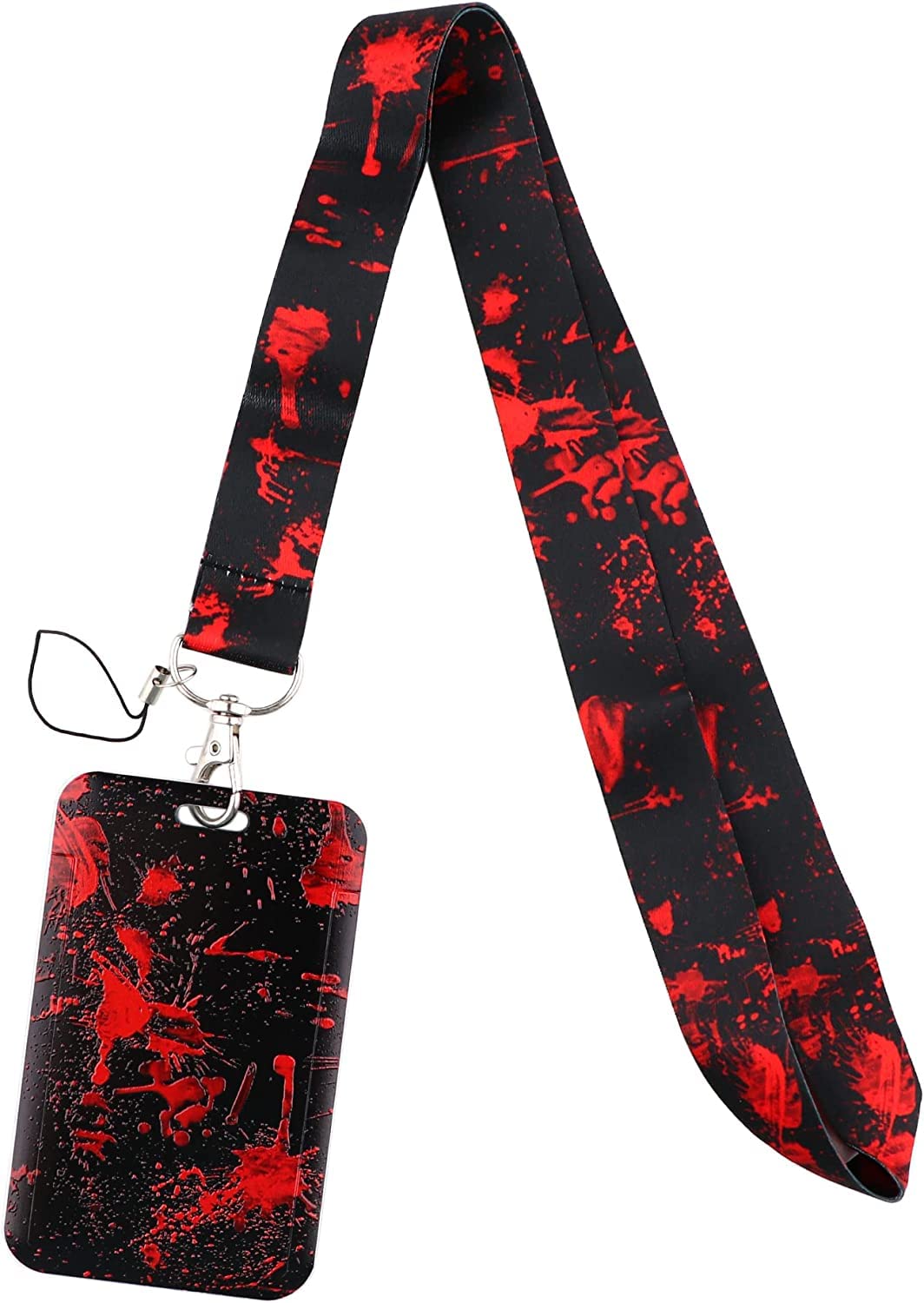 Juanooo Red & Black Lanyard Card Holder Cool Key Lanyard for Women Men Teens Halloween Horror Blood ID Holder for Kids