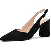 IDIFU Women's Slingback Heels Closed Pointed Toe High Chunky Block Pumps | Low Heel Dress Shoes Comfortable Bridal Wedding Party Prom Work Office Business Dressy Casual Formal Heel