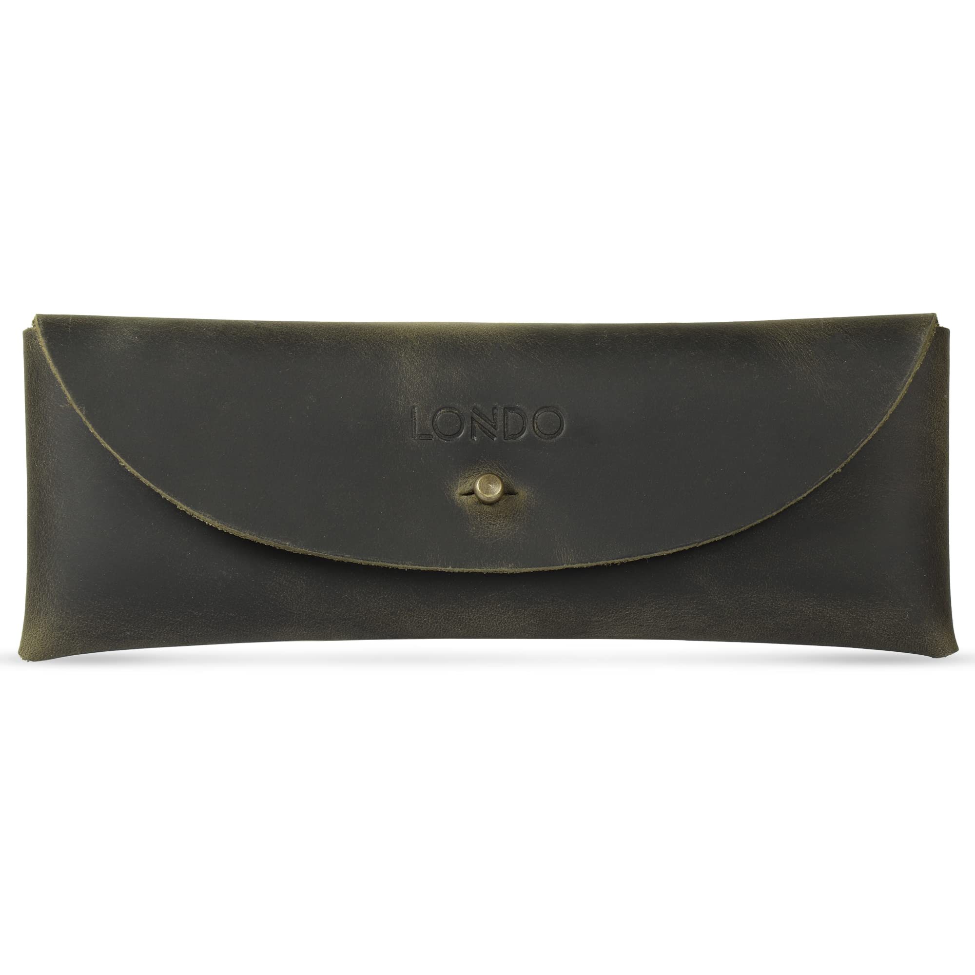 Londo Genuine Leather Retro Pen and Pencil Case - Metal Snap Fastener, Pencil Pouch Stationery Bag