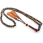 beirunde Muslims Islamic Dhikr Tasbeeh Tasbih Prayer Beads, Tiger Eye 99 Stone Beads with Tassel