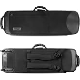Omebaige Case for Bb/F Tenor Trombone with F Attachment,Wheeled Backpack | 1200D nylon trombone case with ABS reinforced frame, memory foam velvet interior, wheels, backpack straps,storage pocket.