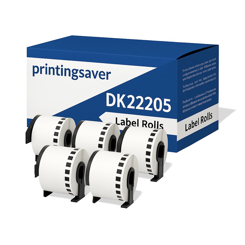 Printing Saver 5 DK-22205 Continuous White Address Labels Compatible with P-Touch QL-500 550 710W 720NW 810W 820NWB 1110NWB Brother Label Printers (62mm x 30.48m)