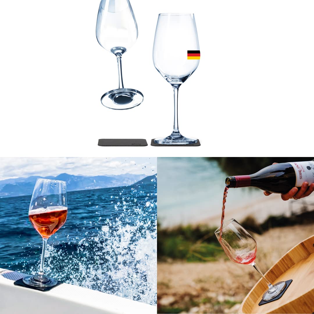 silwy Magnetic System, Crystal Glasses with Integrated Magnet and Metallic Coasters – Non-Slip Camping Glasses, Boat Yacht Accessories // Wine