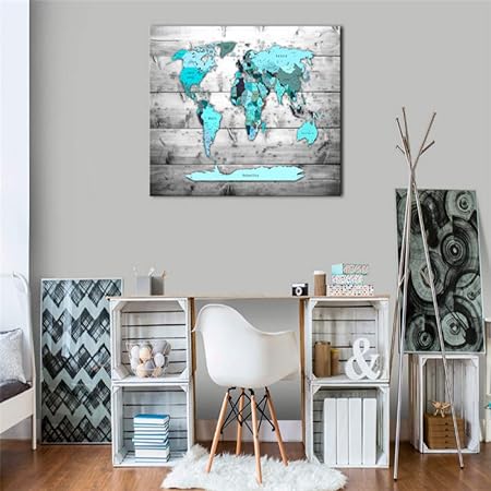 Nimcg Carte Du Monde Mur Art Fond Toile Imprimer Image Salon