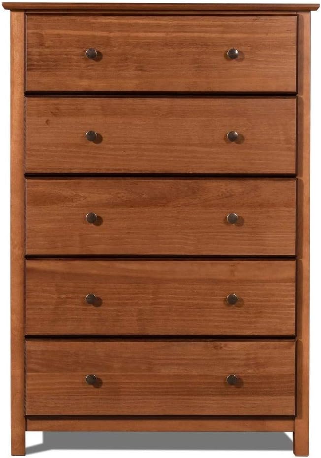 Grain Wood Furniture Shaker 5-drawer Espresso Finish Solid Wood Chest Walnut