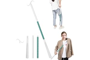 JJDPARTS 35" Long Dressing Stick with Shoe Horn with Sock Removal Tool, Adjustable Extended Dressing Aids for Shoes, Socks and Pants (White)