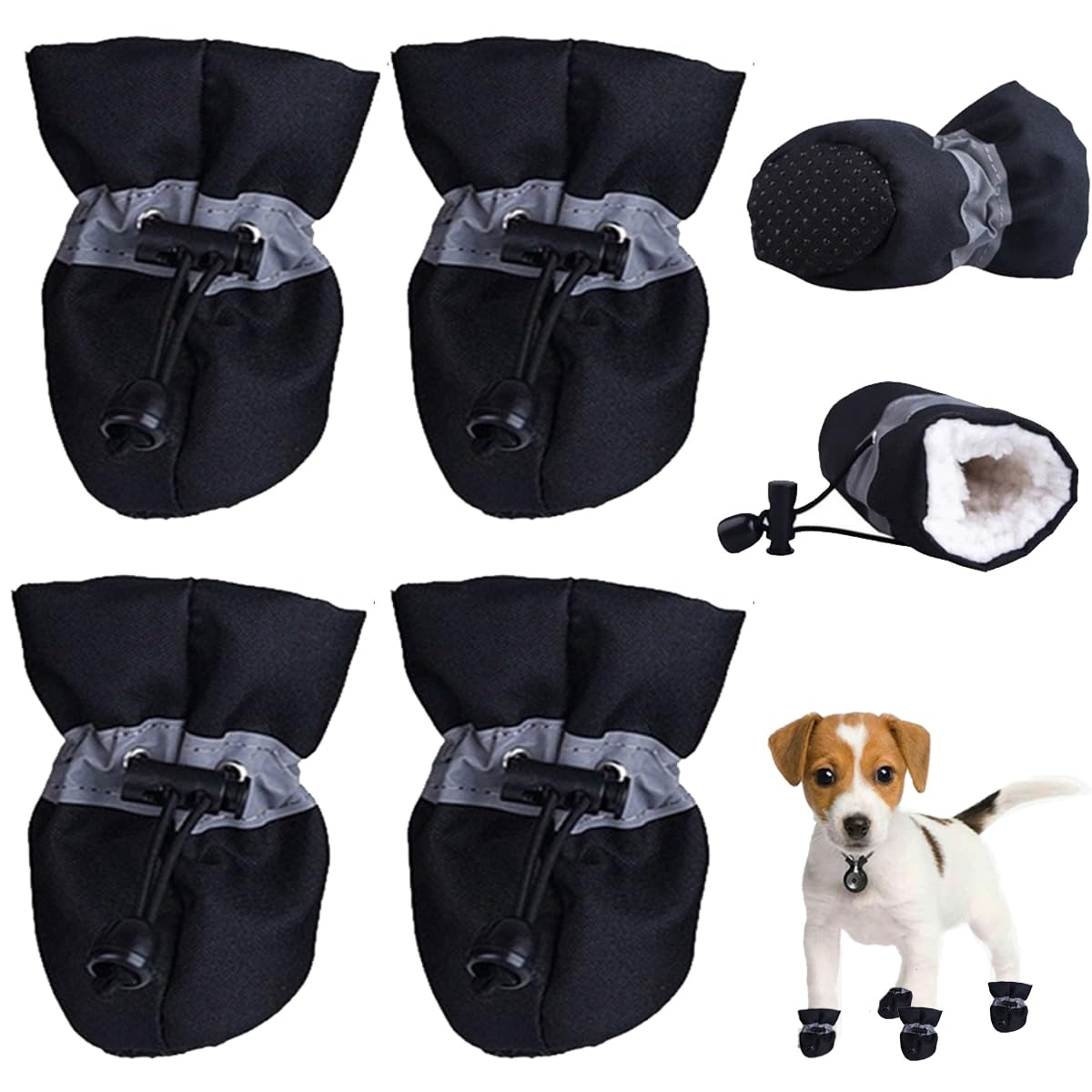 FaJoek Non-Slip Dog Shoes, 4 Pieces Waterproof Boots for Dogs, Paw Protector Boots, Shoes for Dogs, Size 6.5cm x 5.5cm, Black