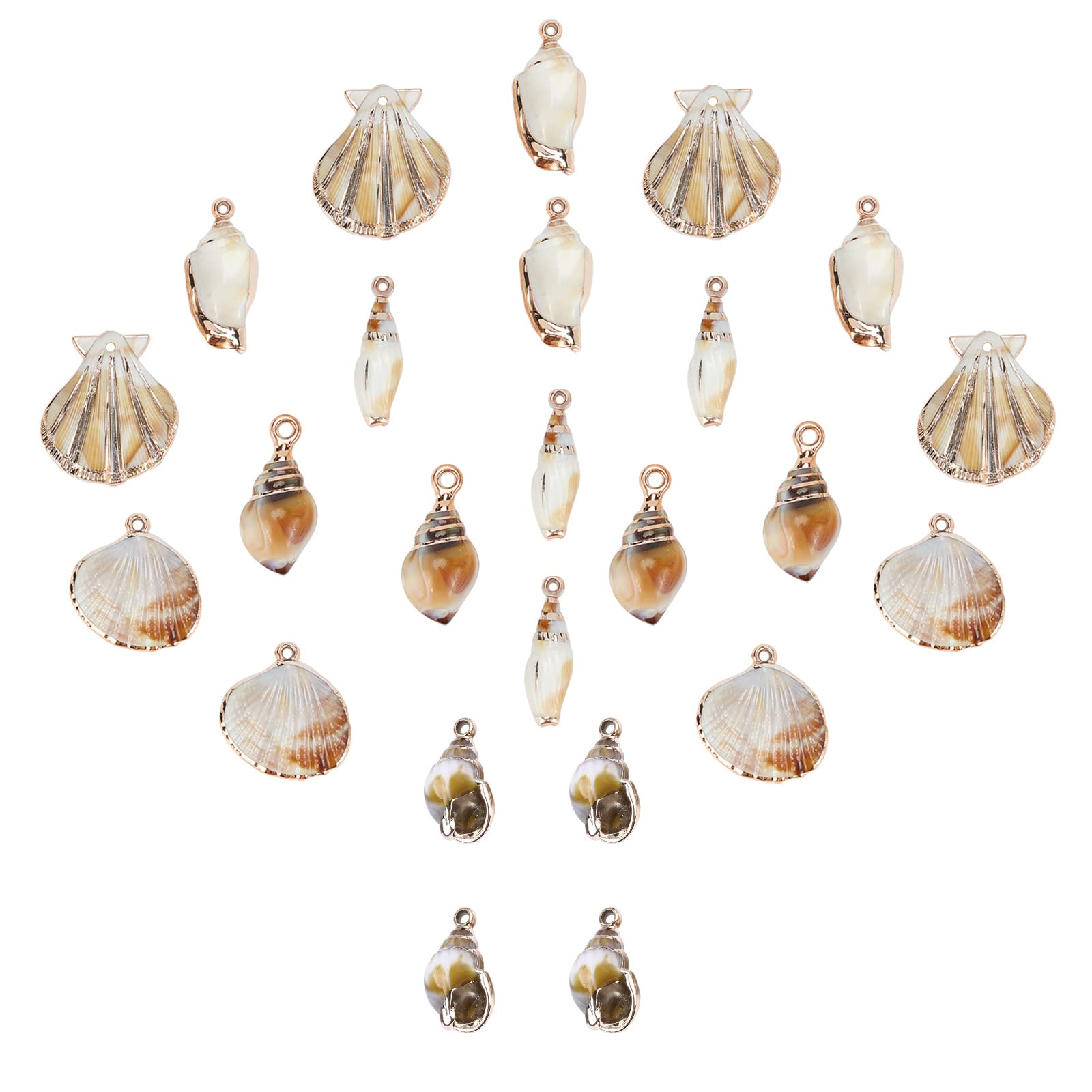 SUNNYCLUE 1 Box 24Pcs 6 Styles Sea Shell Pendants Electroplated Shell Charms Imitation Gemstone Style Spiral Shell Acrylic Charm for Women DIY Earring Necklace Bracelet Jewellery Making