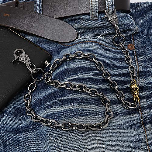 newtro Gold Skull Charm Biker Key Wallet Chain Trucker Jean Pants Chain for Men Key Chains Silver Black Gold 27" ZK21 (Black)