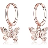 SLUYNZ Sterling Silver Butterfly Earrings Hoop for Women Teens Small Butterfly Hoop Earrings Huggie Drop