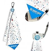 SKIVE Golf Premium Magnetic Golf Towel | Super Strong Magnet | Absorbent Microfiber Waffle Design | Built-in Silicone Brush | Golf Towels for Golf Bags (Red & Blue Drip)