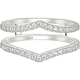 Wuziwen Cubic Zirconia Curved Wedding Bands for Women Ring Enhancer Guard for Engagement Rings 925 Sterling Silver Size 5-10