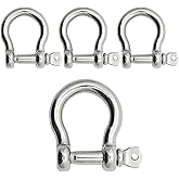 Bow Shackle Reedny 304 Stainless Steel 5/32", 1/4", 5/16",3/8", 1/2", 9/16" Heavy Duty D Ring Shackles Screw Pin Anchor Shackle for Chains Wirerope, Boat, Accessories (5/32'' 4Pcs)