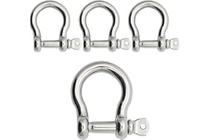 Bow Shackle Reedny 304 Stainless Steel 5/32", 1/4", 5/16",3/8", 1/2", 9/16" Heavy Duty D Ring Shackles Screw Pin Anchor Shackle for Chains Wirerope, Boat, Accessories (5/16'' 4Pcs)