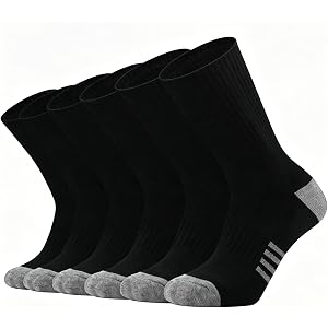 Men's Cushioned Crew Socks 6 Pairs Cotton Running Athletic Sport Daily Wear | Cozy Breathable Cotton Fabric with Moisture Wic