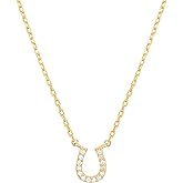 Amazon Essentials Sterling Silver or 14K Gold Over Silver Western Cactus and Horseshoe Pendant Necklace with Cubic Zirconia, 16"