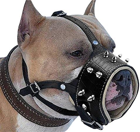 Fundodo Cool Spiked Studded Pu Leather Dog Muzzle Anti Biting Padded Dogs Traning Muzzle No Bark Pet Mask For Pitbull Labrador