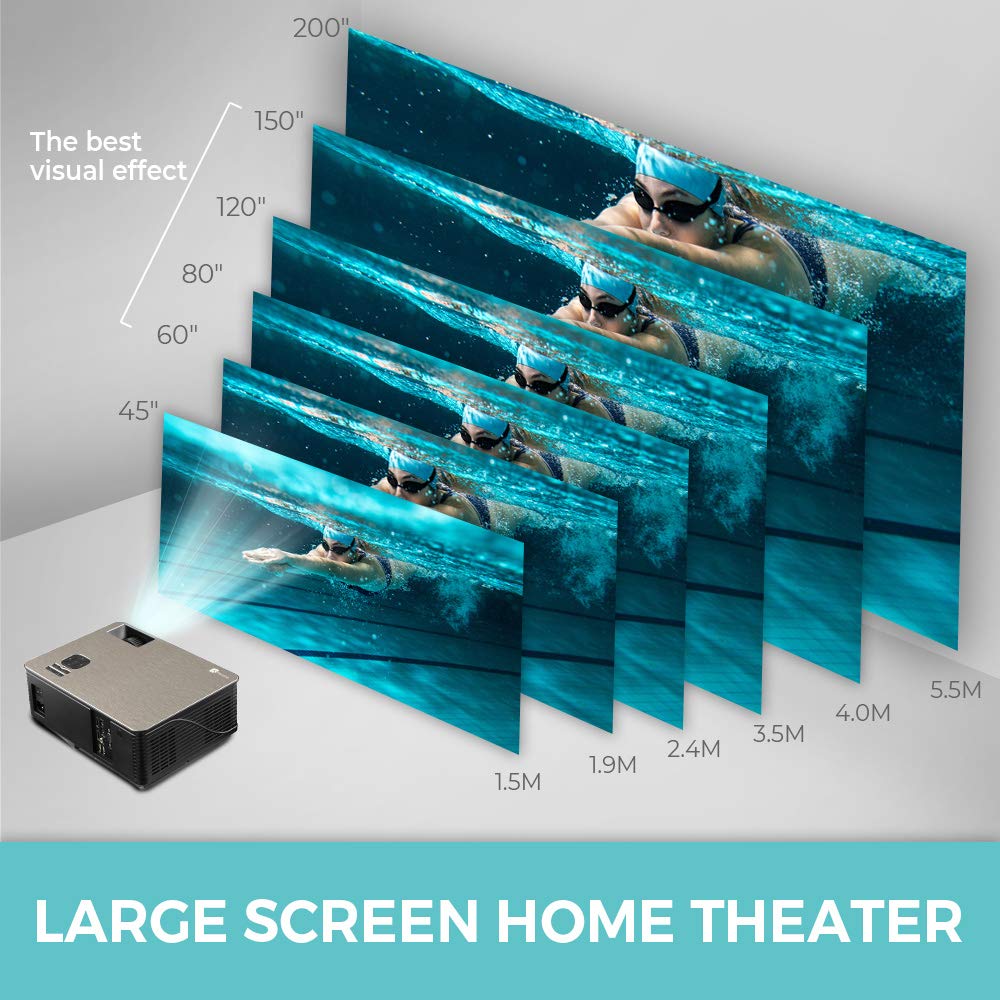 4000 Lumens Projector, HD LED Multimedia Video Projector Support 1080P 200\