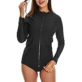 HODOSPORTS Women's Rashguard UPF 50+ Swimsuit Zip Front Sun Protection Swim Shirt Long Sleeve S-5XL