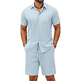 COOFANDY Men's 2 Piece Summer Outfits Short Sleeve Casual Beach Button Down Shirts and Shorts Vacation Cotton Sets