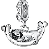 Daixiya Sterling Silver Pug Charm Bracelet, Cute Pug Dog Jewelry Gifts for Women