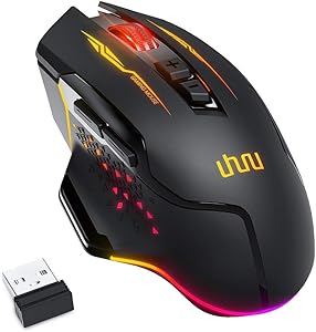 Wireless Gaming Mouse, UHURU Wired and Wireless Dual Modes Rechargeable RGB Gaming Mouse with 7 Programmable Buttons, Ergonomic and 5 Adjustable DPI Levels up to 10000 DPI for PC Laptop Gamer(WM-07)