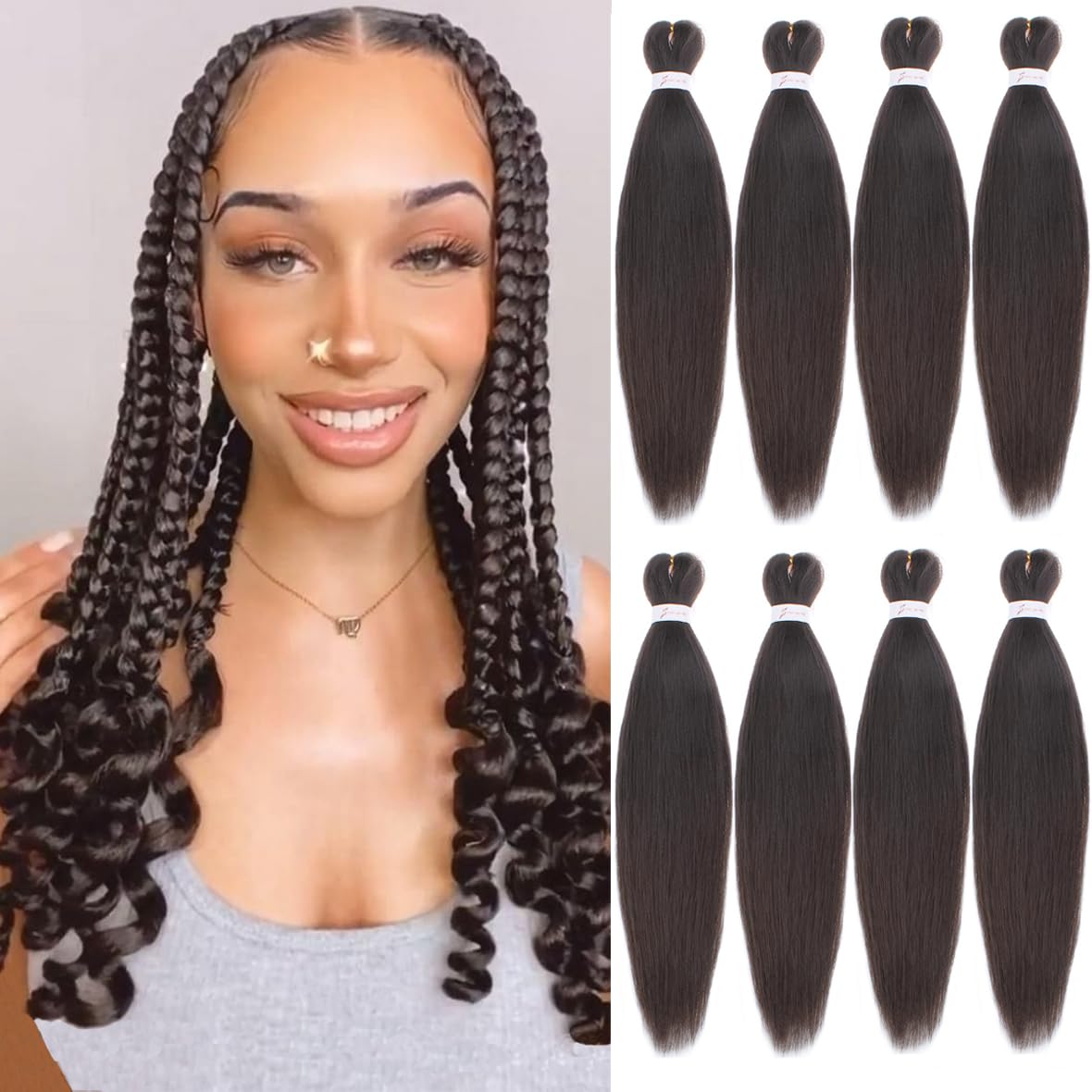Leeven 16 Inch Pre Stretched Braiding Hair Black Kanekalon 8 Packs EZ Braiding Hair Crochet Braiding Hair Extensions /4# โ image 1
