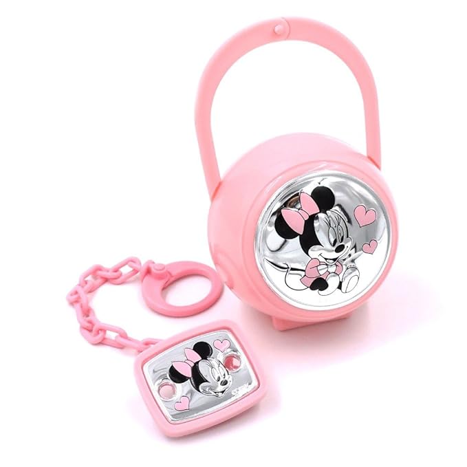 title=Disney Clip Ciuccio, Catenella Portaciuccio con Box in Argento- ideale come