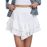 AIOIC Ruffle Skorts Womens Crochet Boho Skirts Fashion Country Concert Flowy Shorts with Pockets