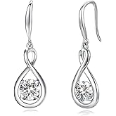 FANCIME Dangle Drop Earrings 925 Sterling Silver Dainty Infinity Round Gemstone Birthstone Jewelry Birthday Mothers Day Gifts for Her Women
